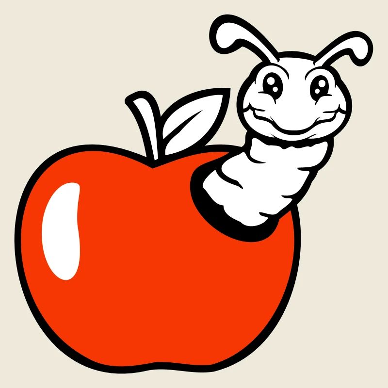 caterpillar apple fruit peeks out hole smiles sweet worm