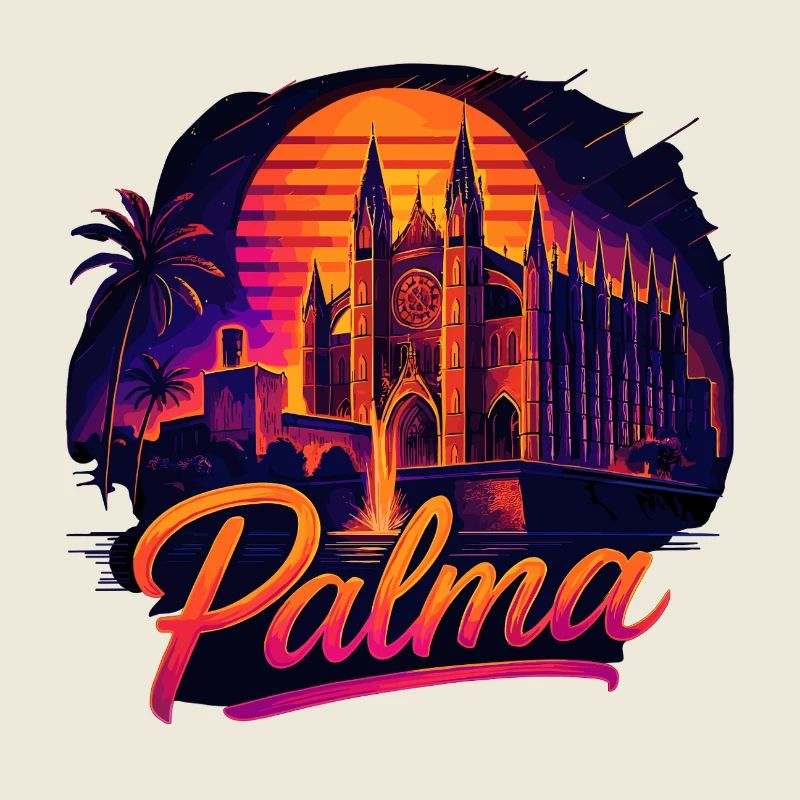Vue nocturne de la cathédrale de Palma de Majorque