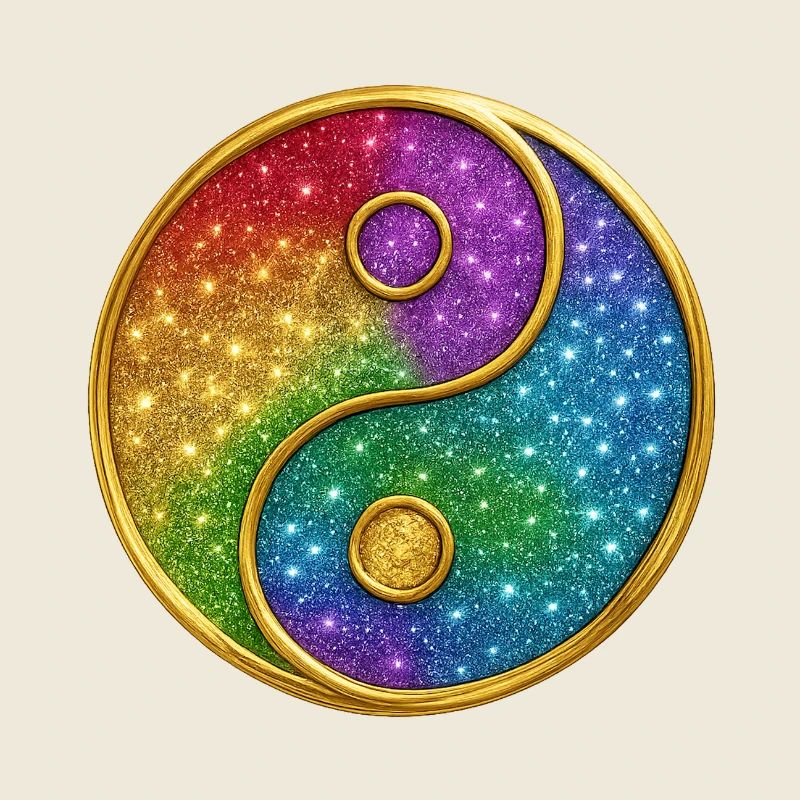 Regenbogen-Yin-Yang mit funkelnden Sternen