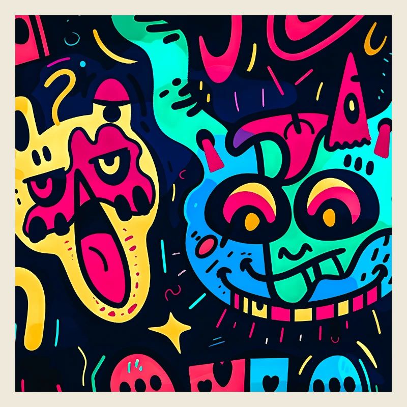 Illustration mit bunten Monstern