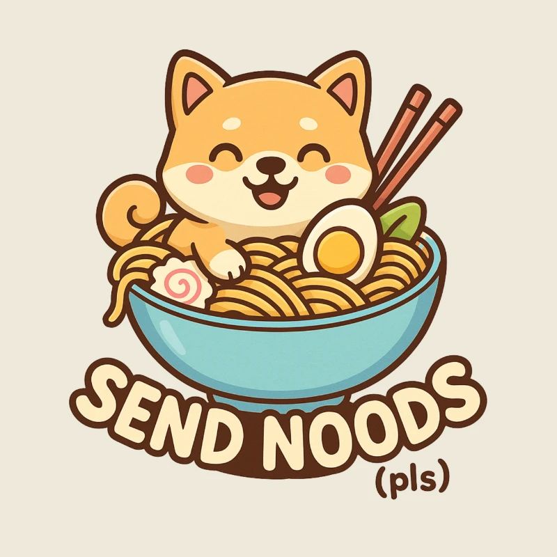 Kawaii dog with noodles and egg