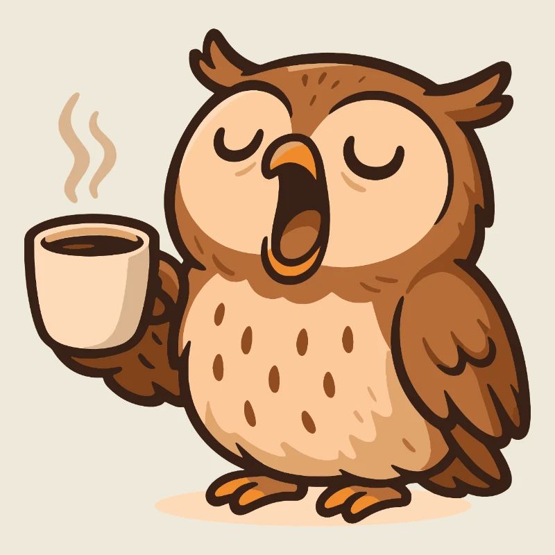 Illustration de hibou buveur de café