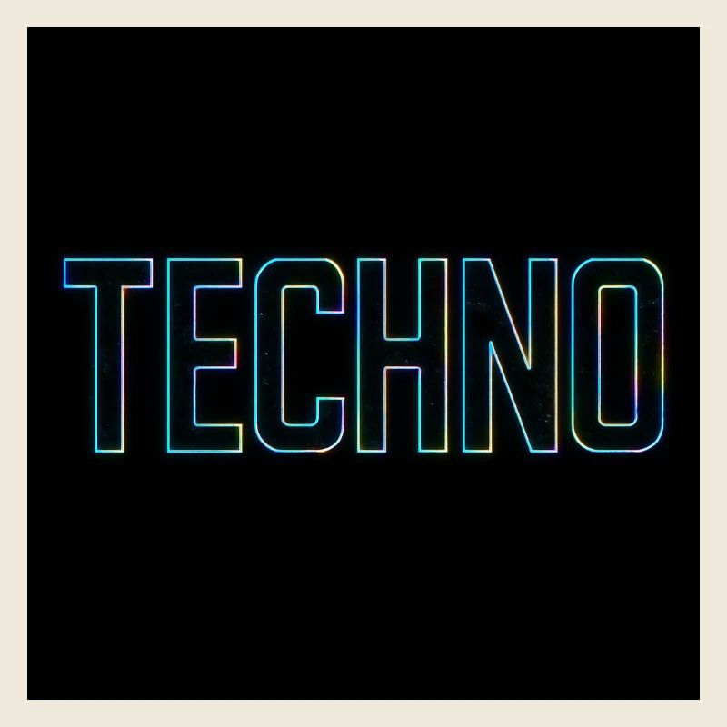 Neon Techno Schriftzug auf Schwarz