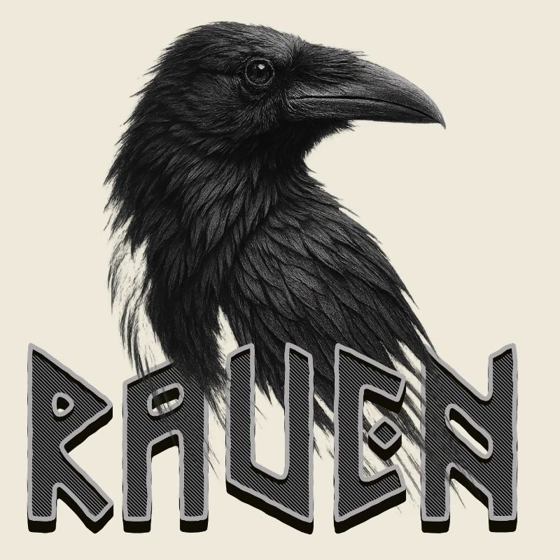 Corbeau noir avec lettrage runique