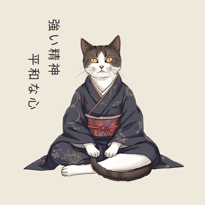 Chat d'anime moderne en kimono – Méditation zen