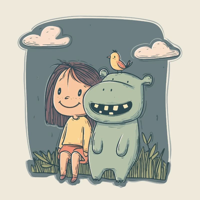 Mädchen und Nilpferd Freundschaft