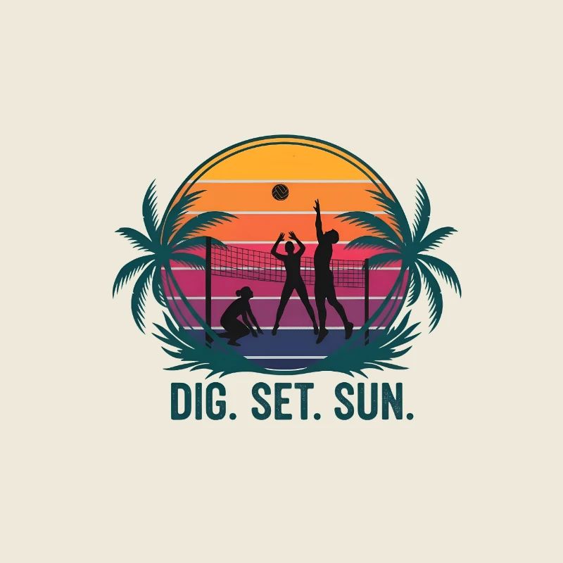 Conception du trio de volley-ball au coucher du soleil