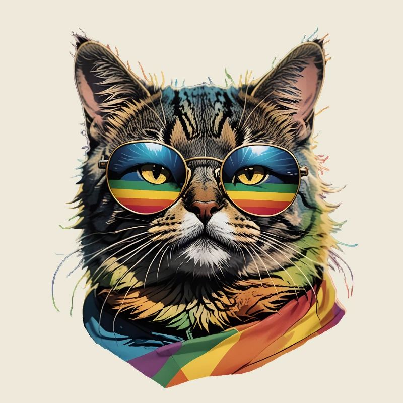 Lustiger LGBTQ Katzenporträt mit Regenbogenbrille