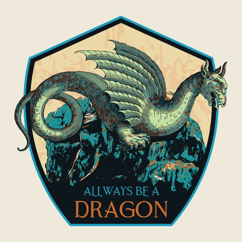 Ecusson Dragon Mythique et Éléments Magiques