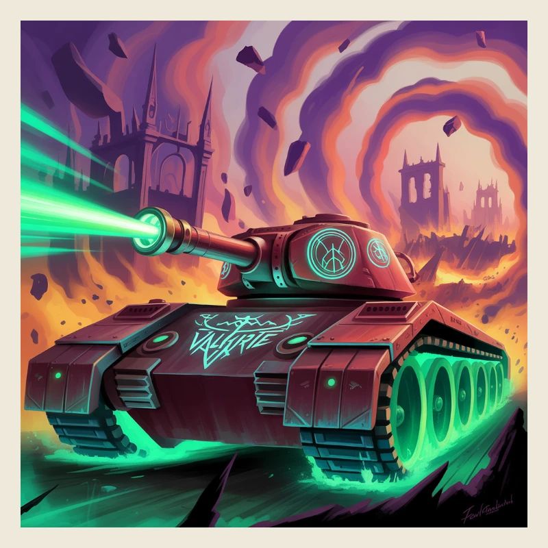 Futuristic Battle Tank in War-Torn City