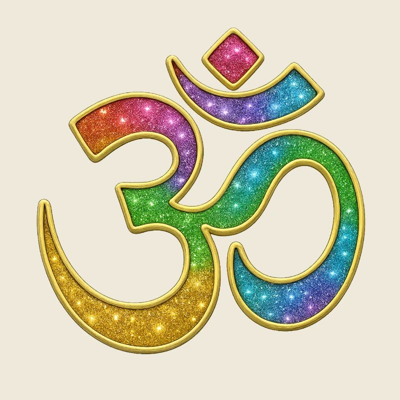 Regenbogen Om Symbol im Glitter-Design