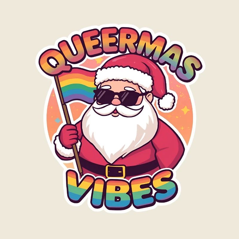 Queermas Vibes – Santa mit Regenbogenflagge