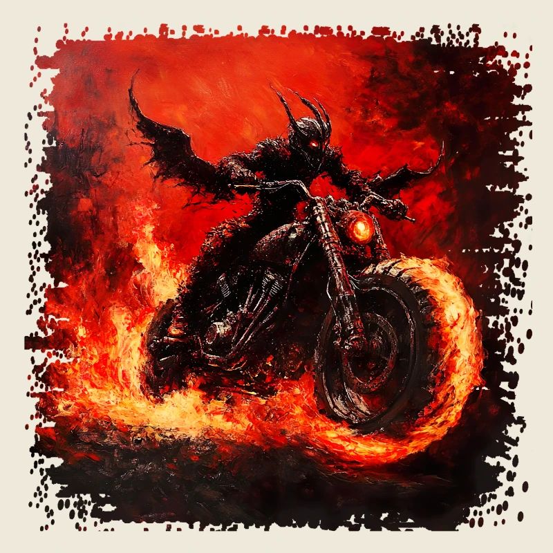 Demonic motorcyclist on fire