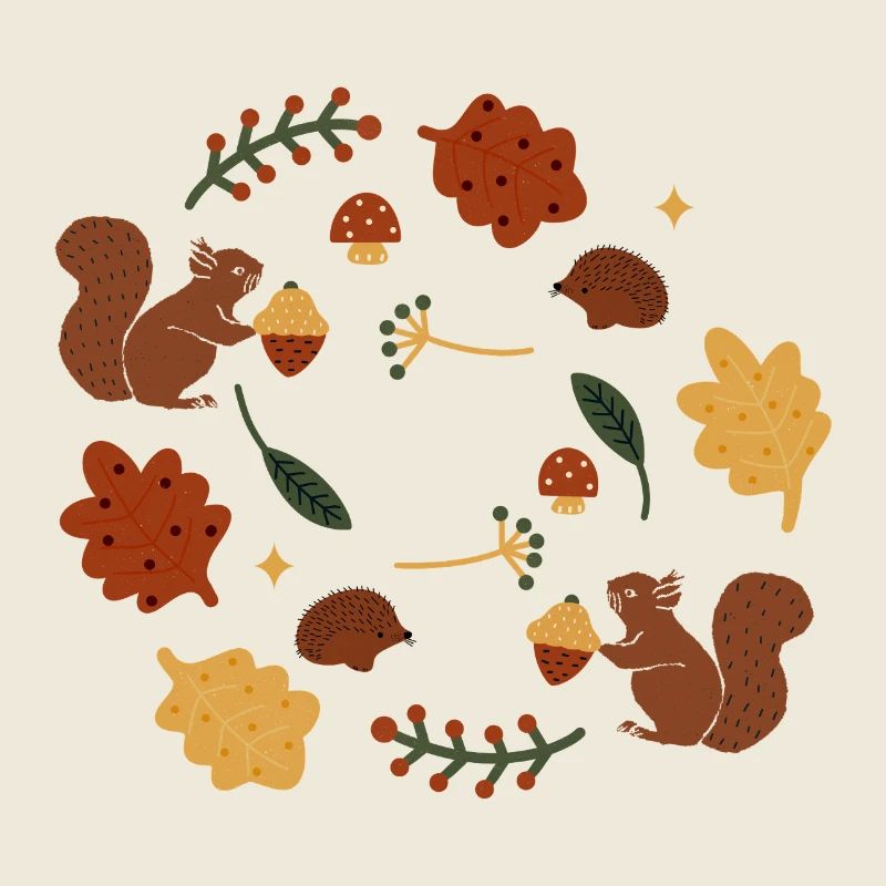 Herbstliche Eichhörnchen und Blätter Muster