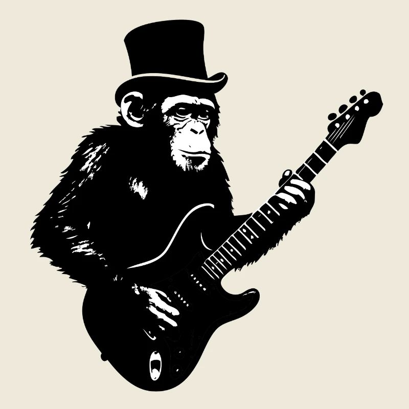 Greifende Affe mit E-Gitarre im Retro-Style