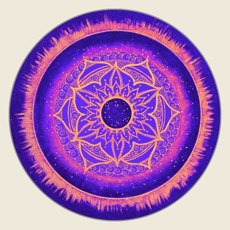 Mandala design in violet, blue and orange