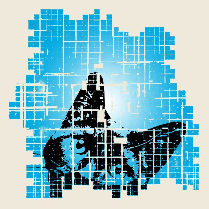 Cat in Pixel Grid Blue