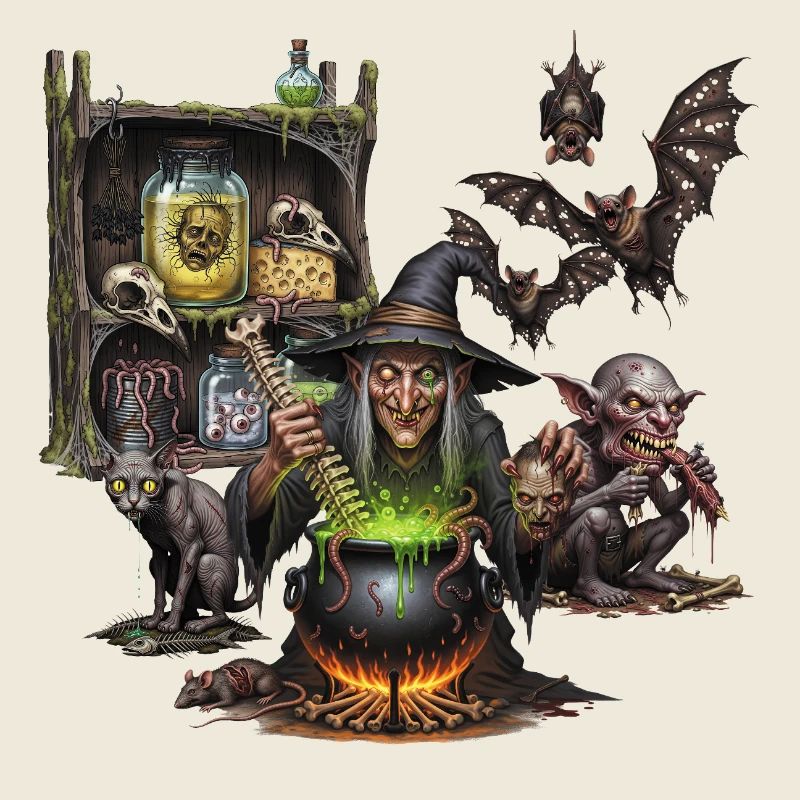Dark Gothic Witch and Beasts, Fantasy Art