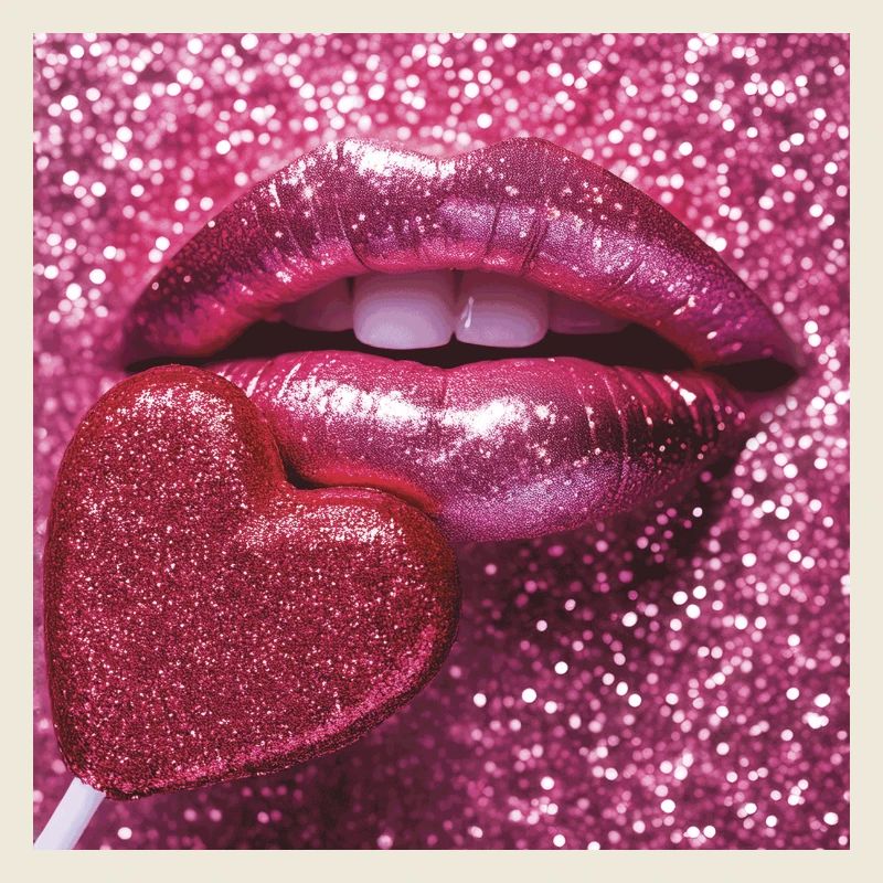 Pink glitter lips and sugar heart