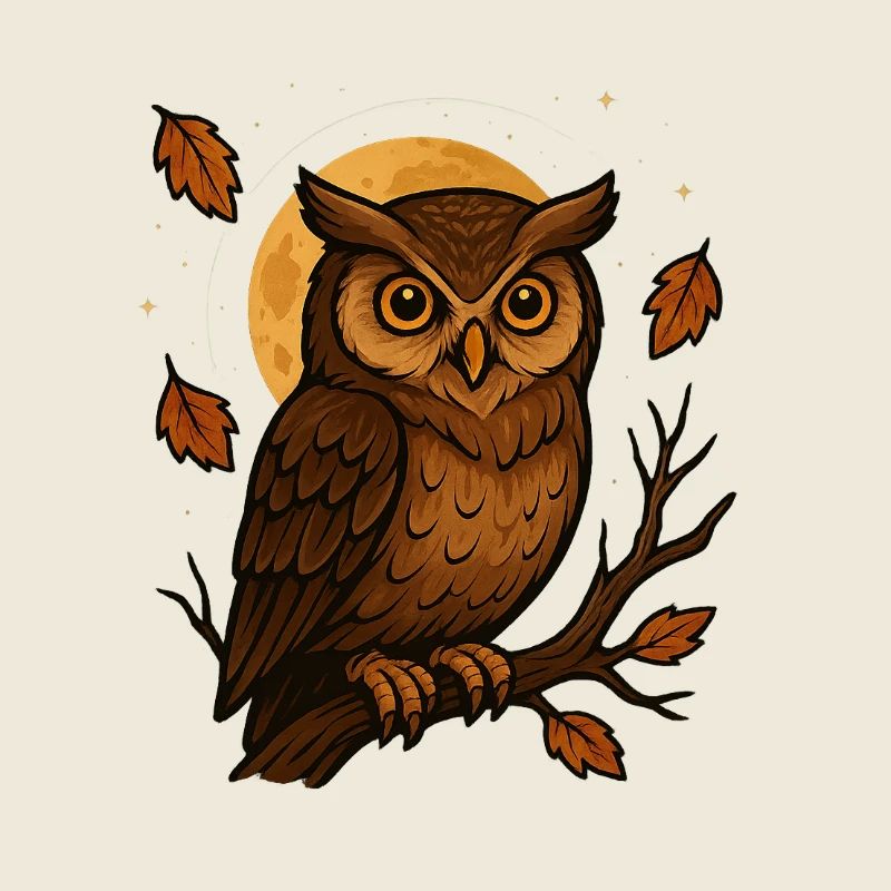 Autumn night owl by the moonlight