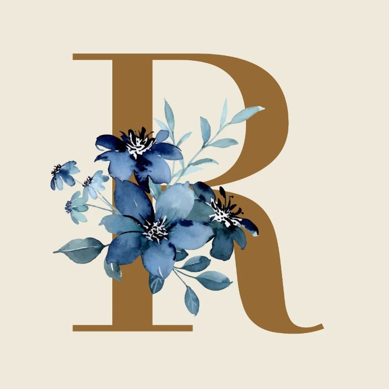 R floral – Lettre dorée avec des fleurs