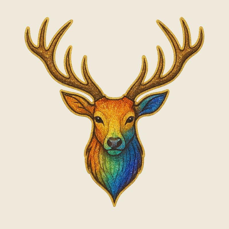 Cerf arc-en-ciel avec cadre doré