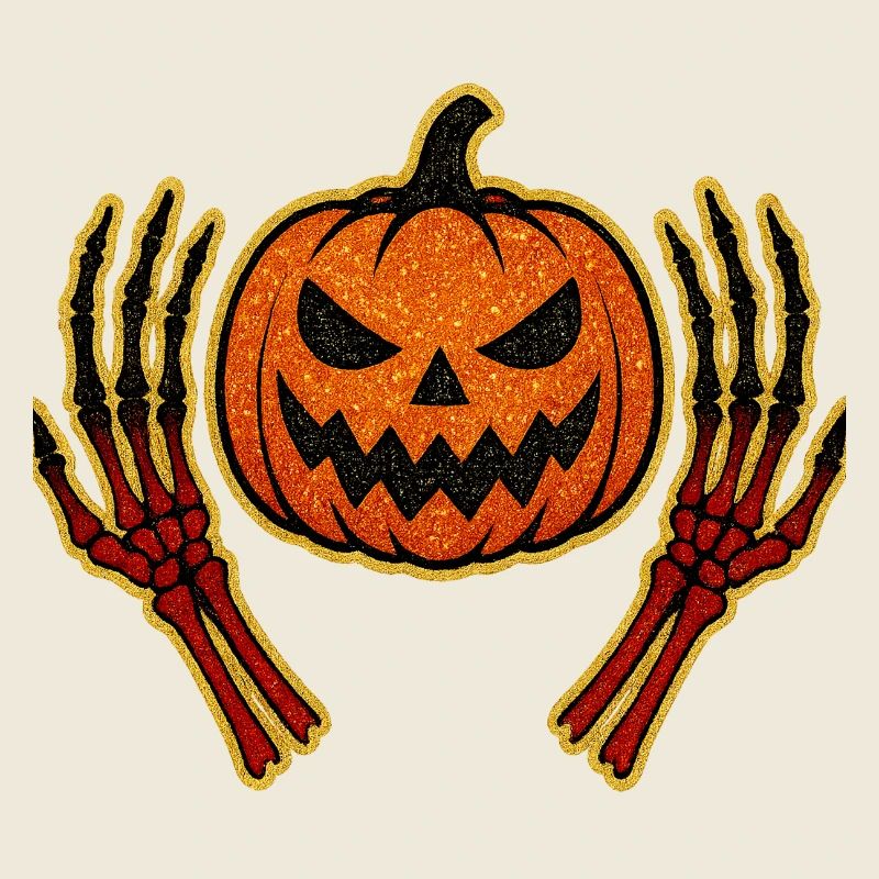 Pumpkin with Skeleton Hands Halloween Design