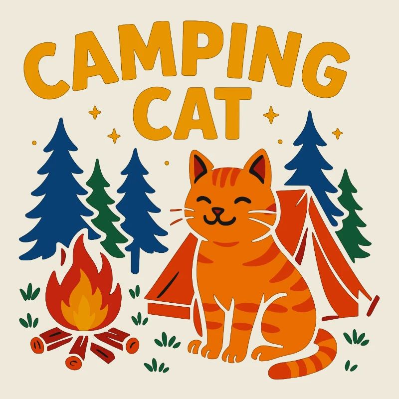 Chat de camping au feu de camp