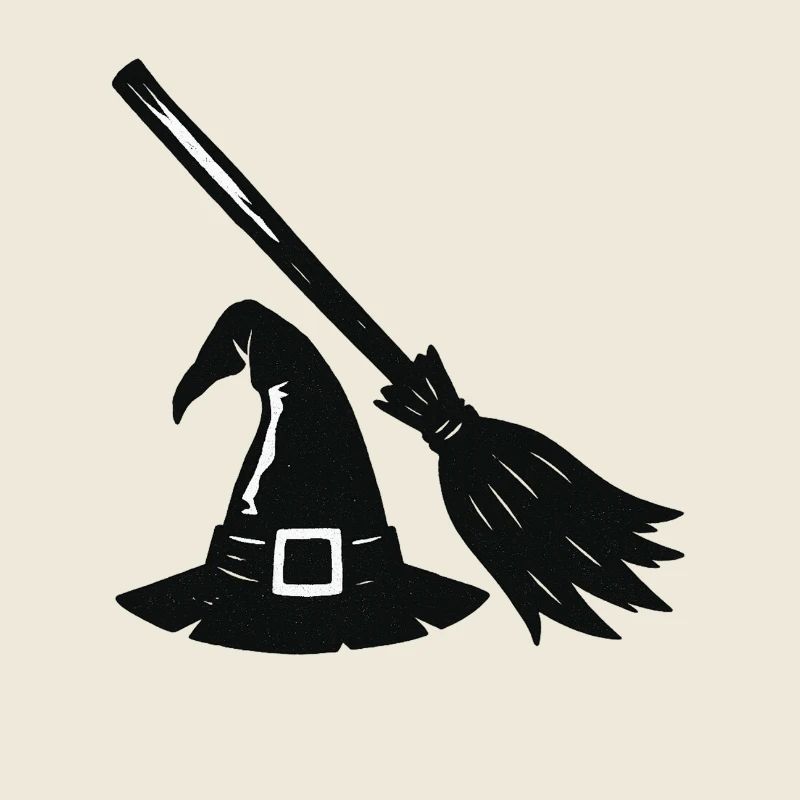 Chapeau de sorcière et silhouette de balai
