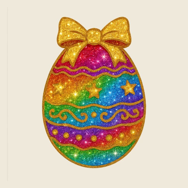 Oeuf à paillettes arc-en-ciel avec noeud
