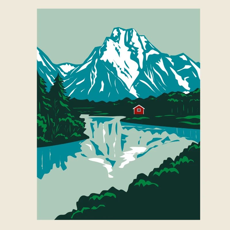 Paysage de Norvège avec Holhaus Rouge