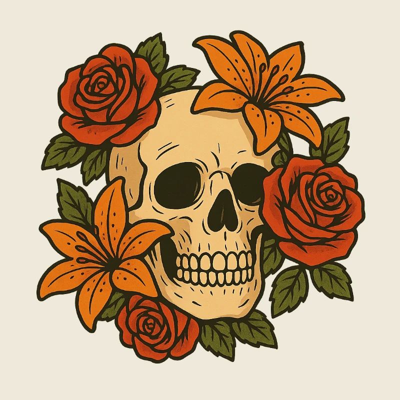 Crâne floral avec des roses