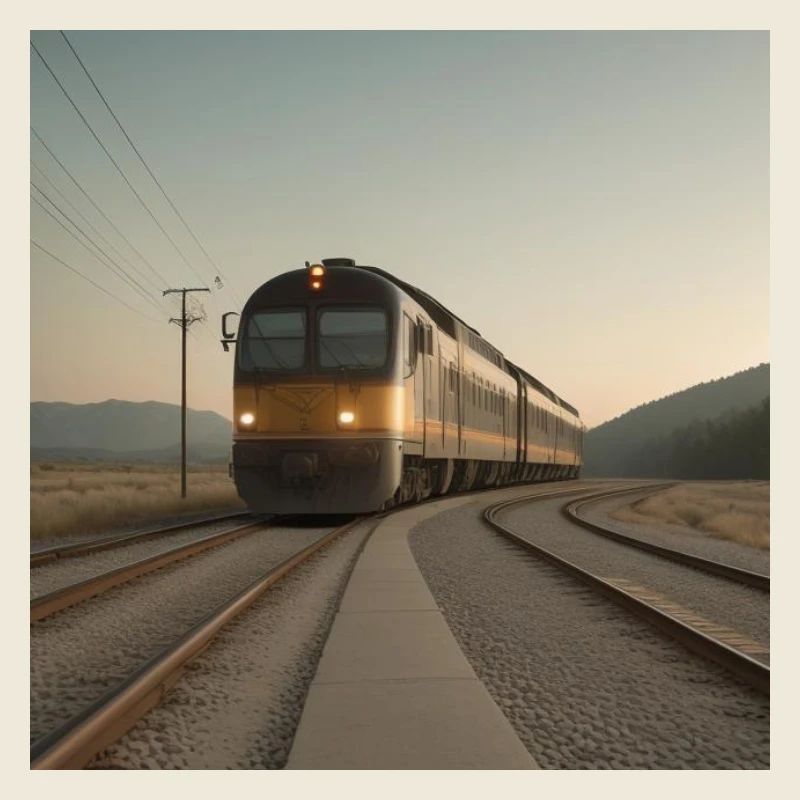 Train at dusk on the tracks