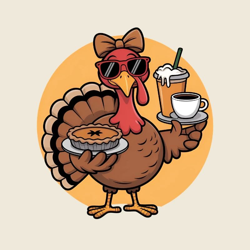 Cooler Thanksgiving-Truthahn mit Kuchen und Kaffee