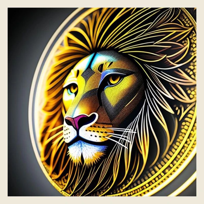 Circular Golden Geometric Lion