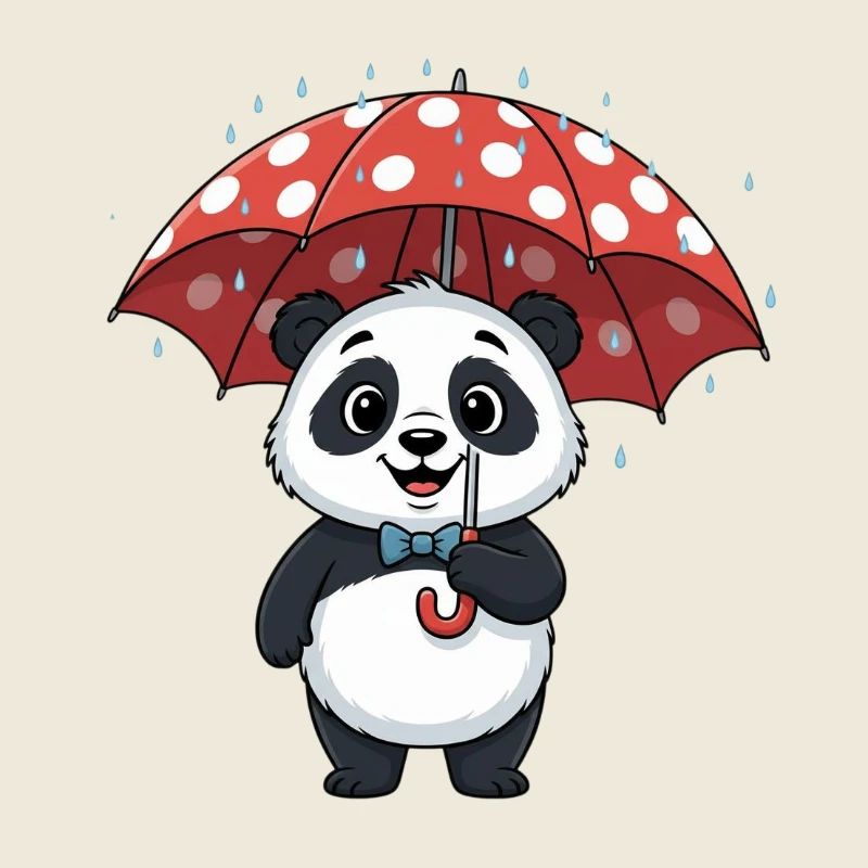 Panda mit rotem Regenturm