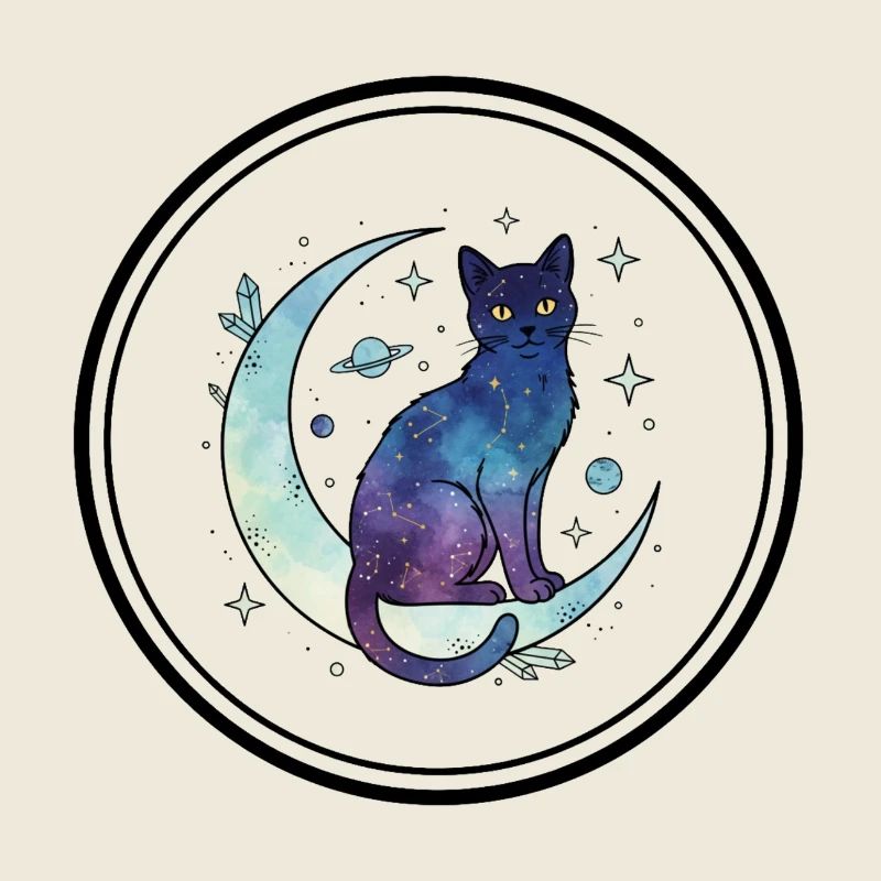 Moon Cat Galaxy Watercolor