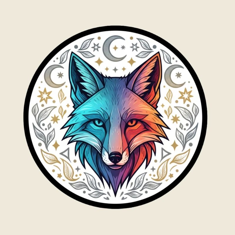 Bunter Wolf im Kreisornament