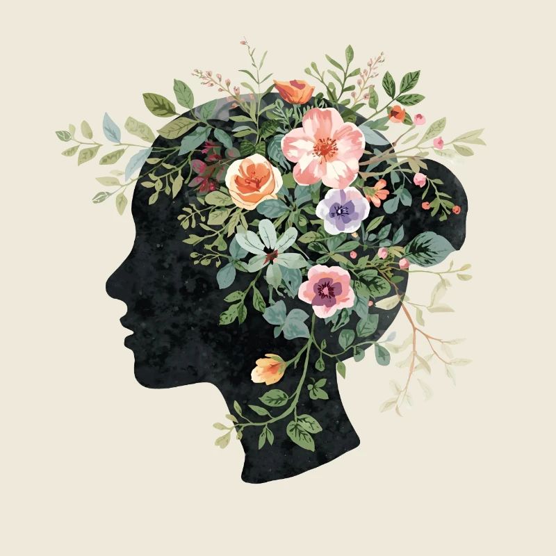 Frau Kopfsilhouette mit Blumenkranz
