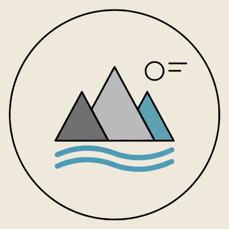 Mountain lake silhouette with waves