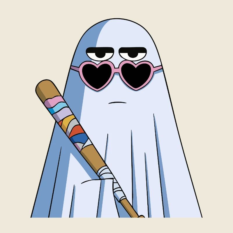 Sarcastic Ghost with Heart Shades & Bat