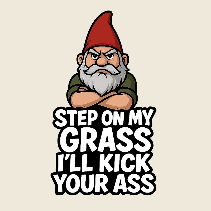 Gnome disant Marche sur mon herbe
