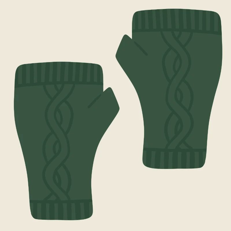 Grüne fingerlose Handschuhe mit Zopfmuster