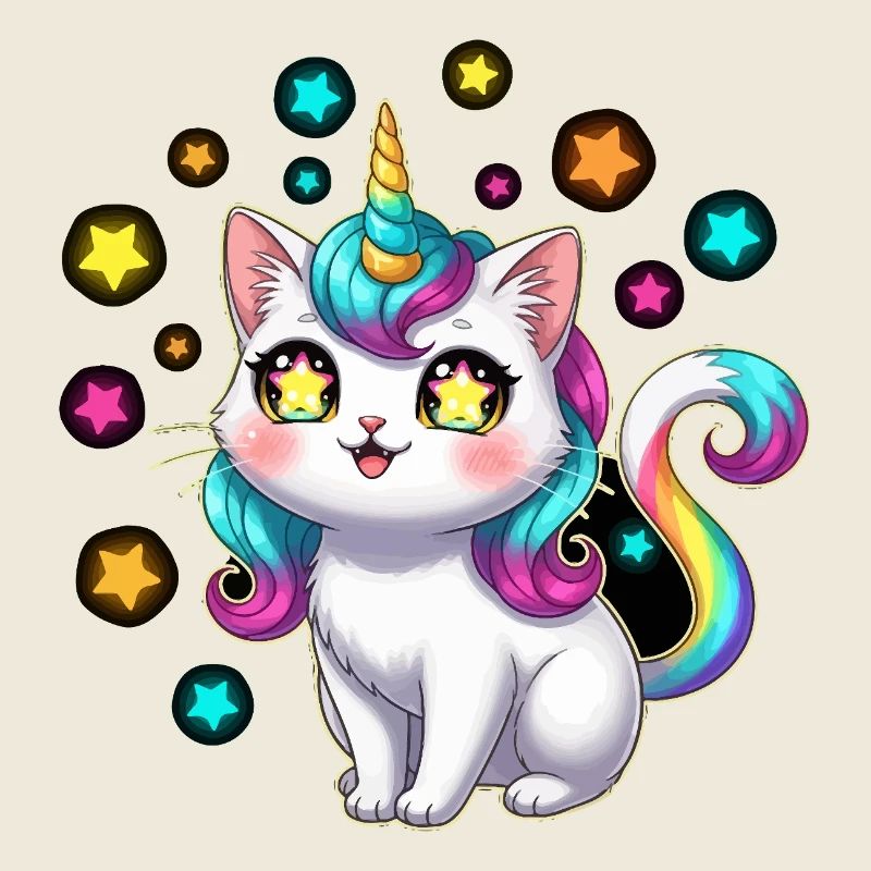 Adorable chat caticorne licorne kawaii étoiles 