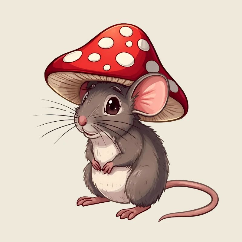 Petite souris avec chapeau de champignon Mignon Motif de forêt