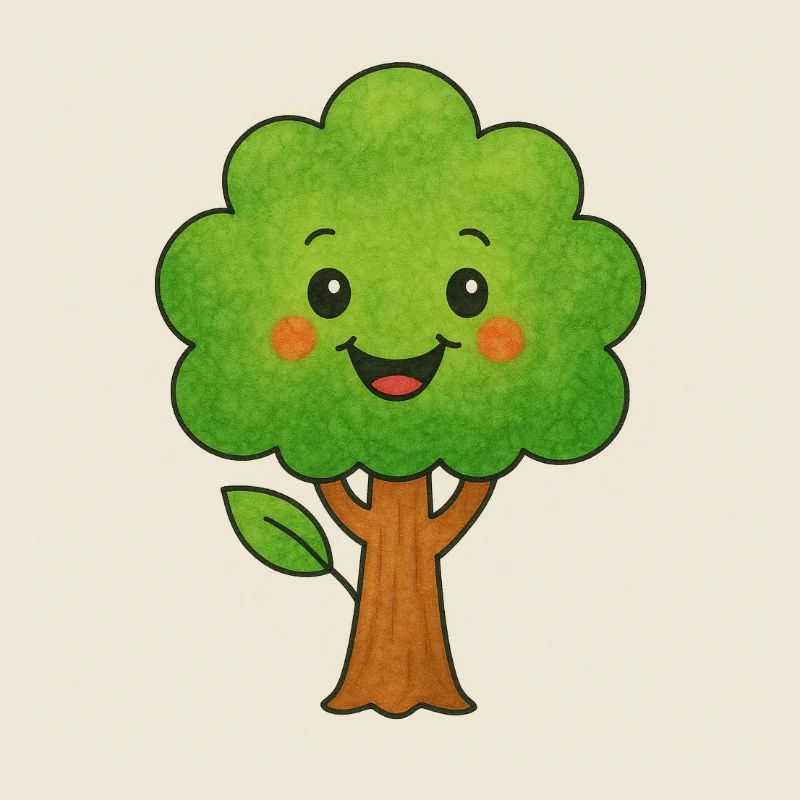 Arbre de dessin animé mignon - Motif de nature amusant pour