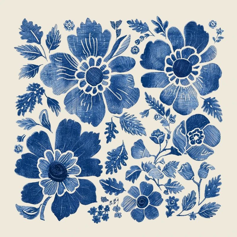 Motif floral avec texture denim - design élégant