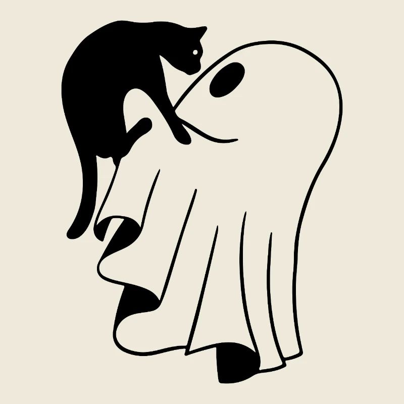 Ghost with Cat Sketch – Child-Friendly Halloween
