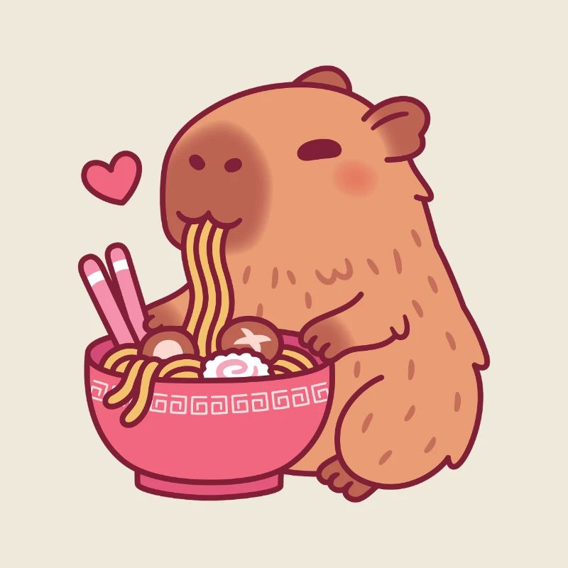 Cute Capybara Loves Eating Ramen Noodles