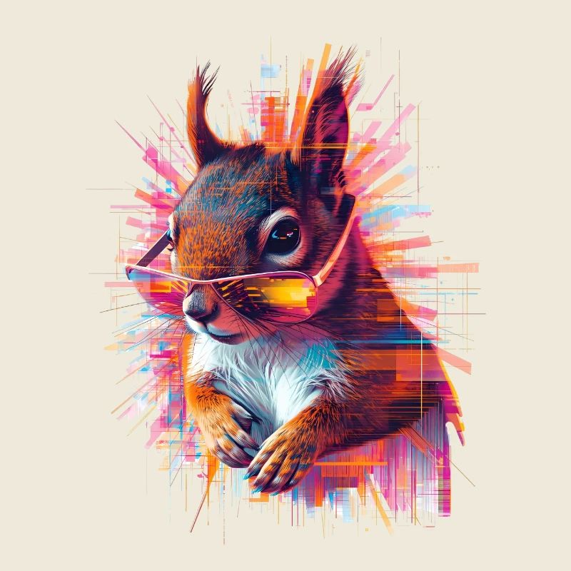 Neon Eichhörnchen mit Sonnenbrille – Glitch Art